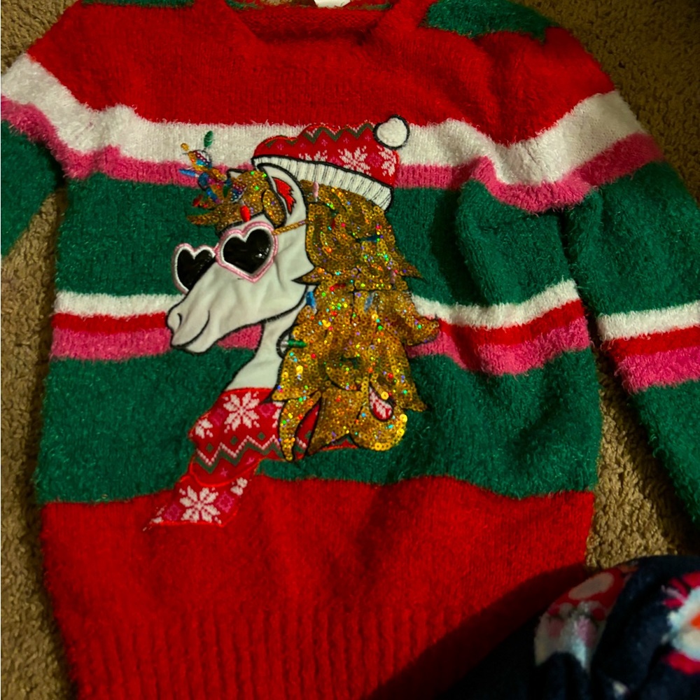 Red,white,pink,green,tacky sweater